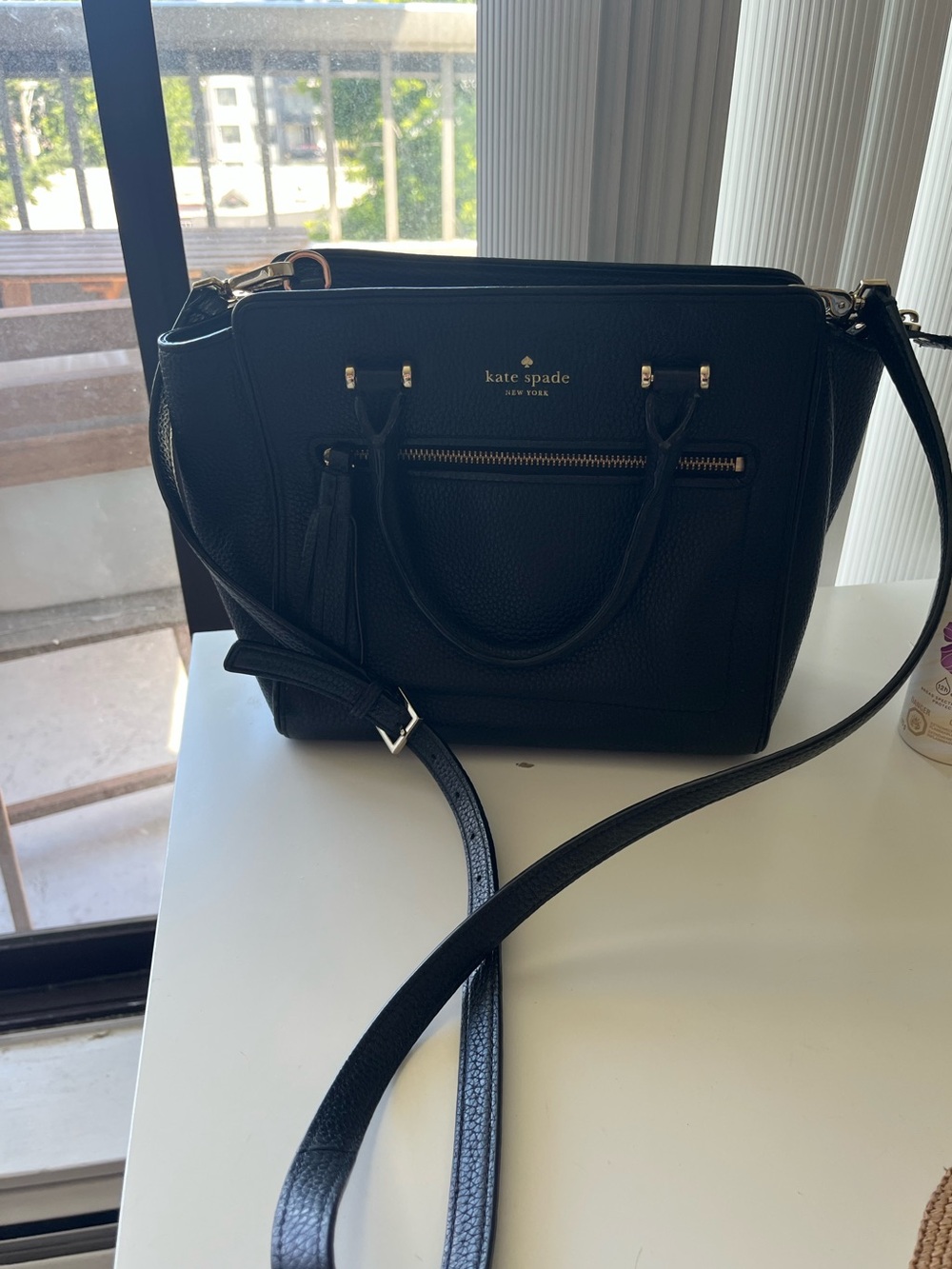 kate spade black pebbled leather satchel with gold hardware